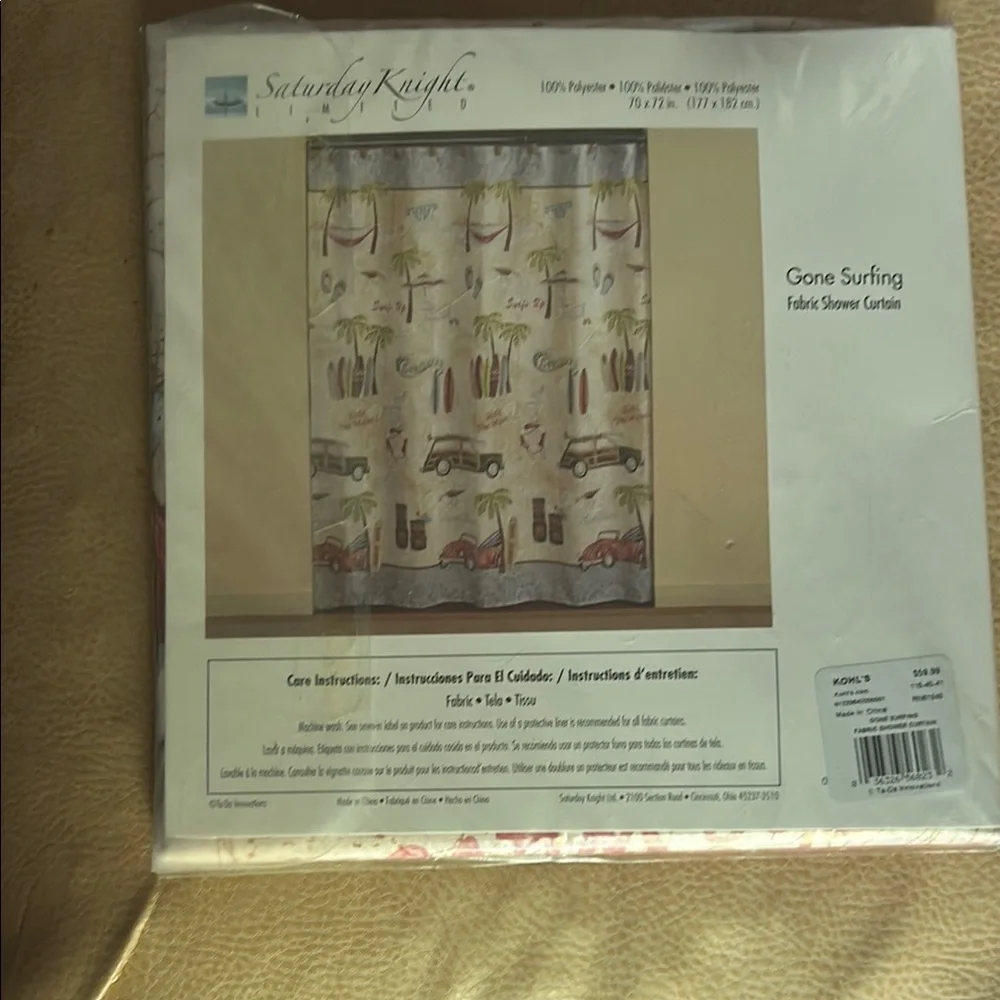 NWT Saturday Night Limited Gone Surfing Shower Curtain Vibrant Bath Decor